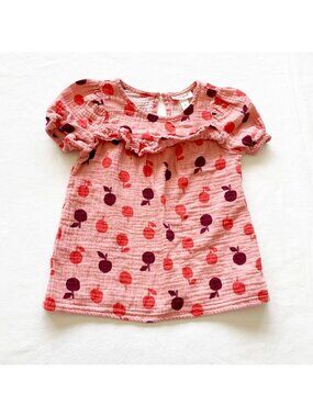 Cat & Jack Girls Pink Apple Print Ruffle Top Size 5T Lightweight & Comfortable